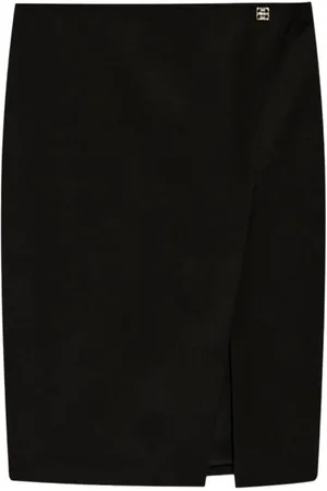Givenchy Spódnice, Kobieta, Czarny, M, Wełna, Czarna spódnica midi z metalowym logo