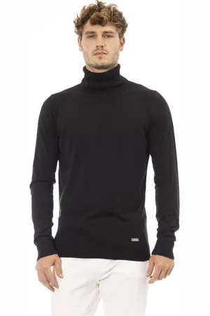 BALDININI Swetry, Mężczyzna, Czarny, 2XL, Kaszmir, Luksusowy czarny golf z modalu i kaszmiru