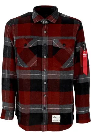 Alpha Industries Koszule, Mężczyzna, Wielobarwność, L, Koszula Flanelowa Czarno Szara