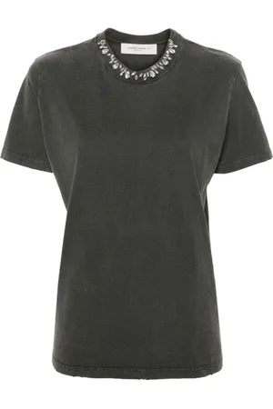 Golden Goose Koszulki, Kobieta, Szary, M, Bawełna, Szare T-shirty i Polo z Kryształowymi Ozdobami
