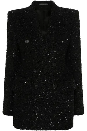 Balenciaga Kurtki, Kobieta, Czarny, S, Tweed, Czarna tweedowa kurtka bouclé dwurzędowa