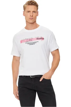 Guess Koszulki, Mężczyzna, Biały, XL, Bawełna, Bawełniany T-shirt z regularnym nadrukiem