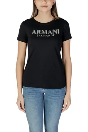 Armani Exchange Koszulki, Kobieta, Czarny, S, Bawełna, Bawełniany T-shirt z nadrukiem, okrągły dekolt