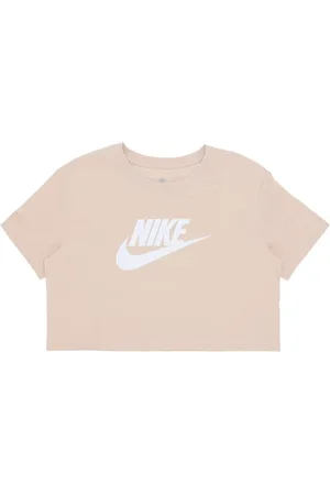 Nike Koszulki, Kobieta, Beżowy, L, Bawełna, Ikonyczna Crop Tee Sanddrift/White