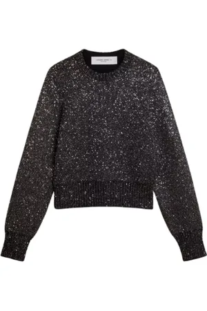 Golden Goose Swetry, Kobieta, Czarny, XS, Wełna, Krótki sweter z cekinami z kolekcji Journey