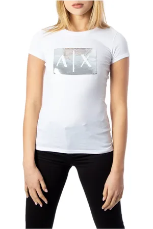Armani Exchange Koszulki, Kobieta, Biały, S, Bawełna, Koszulka z cekinami