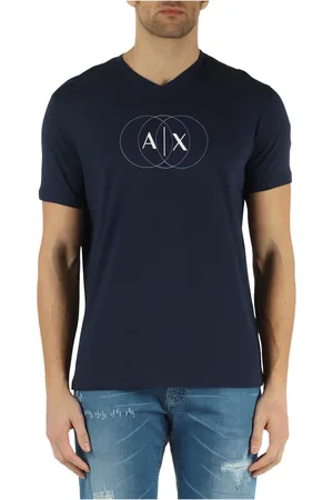 Armani Exchange Koszulki, Mężczyzna, Niebieski, M, Bawełna, Koszulka V-neck