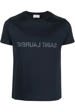Saint Laurent Koszulki, Mężczyzna, Niebieski, L, Bawełna, Granatowa koszulka z nadrukiem logo