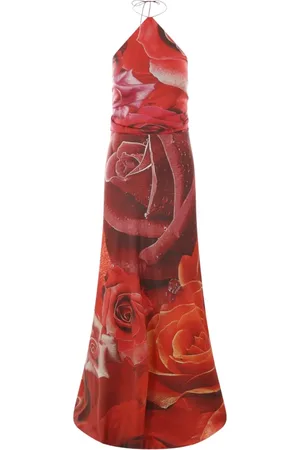 Roberto Cavalli Sukienki, Kobieta, Czerwony, M, Garden Rose Halter Evening Dress