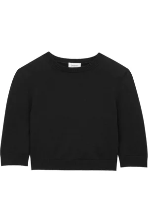 Saint Laurent Swetry, Kobieta, Czarny, M, Wełna, Dzianinowy crop top z wełny