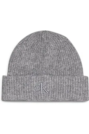 Calvin Klein Akcesoria, Kobieta, Szary, ONE SIZE, Gruba Dzianina Z Logo Czapka