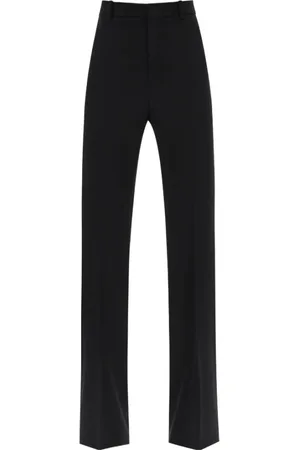 Saint Laurent Spodnie, Kobieta, Czarny, L, Wełna, Satynowe Spodnie Wełniane