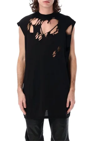 Rick Owens Koszulki, Mężczyzna, Czarny, S, Bawełna, Czarna bawełniana koszulka bez rękawów Tarp T