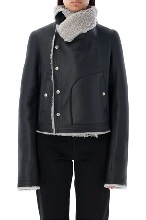 Rick Owens Kurtki, Kobieta, Czarny, M, Bawełna, Czarna Skórzana Kurtka Biker z Elementami Spódnicy Pearl