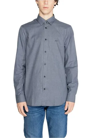 Armani Exchange Koszule, Mężczyzna, Niebieski, S, Bawełna, Klasyczna Koszula Bawełniana