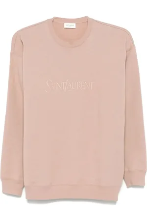 Saint Laurent Bluzy, Kobieta, Różowy, S, Różowy Sweter z Haftowanym Logo