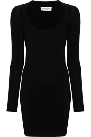 Saint Laurent Sukienki, Kobieta, Czarny, M, Czarna sukienka z prążkowanej dzianiny