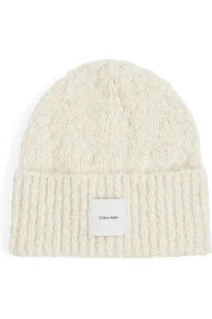 Calvin Klein Akcesoria, Kobieta, Biały, ONE SIZE, Biała Poliestrowa Czapka dla Kobiet
