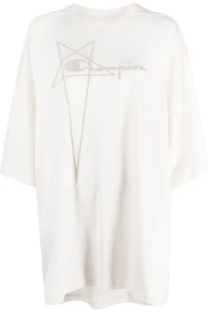 Rick Owens Koszulki, Kobieta, Biały, XL, Bawełna, T-shirt bawełniany oversize z wytłoczonym logo