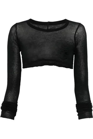 Rick Owens Koszulki, Kobieta, Czarny, M, Bawełna, Czarny Półprzezroczysty Krótki Top z Długim Rękawem