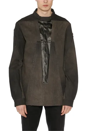 Rick Owens Kurtki, Mężczyzna, Czarny, L, Denim, Denimowa koszula wierzchnia z efektem rozszczepienia