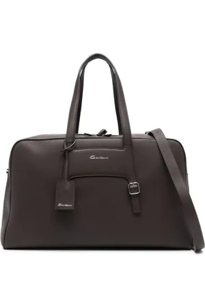 santoni Torebki, Mężczyzna, brązowy, ONE SIZE, Skóra, Ciemnobrązowa torba weekendowa 24H