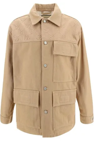 Gucci Kurtki, Mężczyzna, brązowy, M, Dżinsowa kurtka bawełniana z haftem