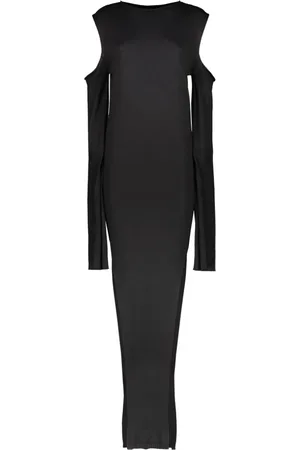 Rick Owens Sukienki, Kobieta, Czarny, L, Wełna, Dzianinowa sukienka maxi z rękawami typu peleryna
