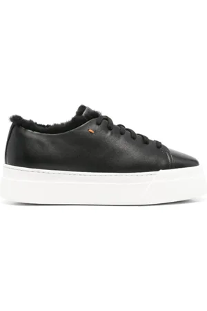 santoni Buty, Kobieta, Czarny, 37 EU, Czarne sneakersy na platformie z kożuszkiem