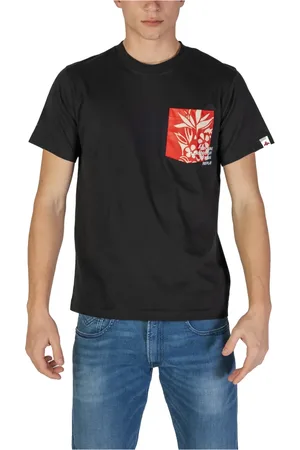 Replay Koszulki, Mężczyzna, Czarny, 2XL, Bawełna, Czarny T-shirt z Kieszonką w Kwiaty