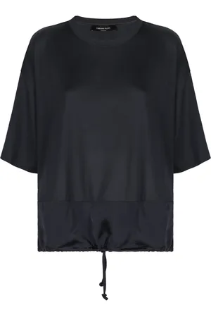 Fabiana Filippi Koszulki, Kobieta, Niebieski, XL, Bawełniana T-shirt z okrągłym dekoltem i sznurkiem w pasie