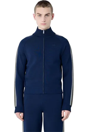 WALES BONNER Bluzy, Mężczyzna, Niebieski, M, Rayon, Paski Sweter Track Top