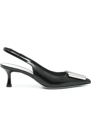 ROBERTO FESTA Buty, Kobieta, Czarny, 36 EU, Skóra, Czarne skórzane sandały typu slingback z aplikacjami
