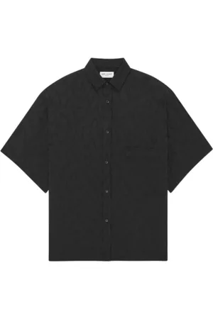 Saint Laurent Koszule, Mężczyzna, Czarny, S, Koszula jedwabna z krótkim rękawem o kroju oversize