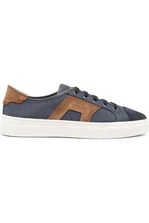santoni Buty, Mężczyzna, Niebieski, 41 1/2 EU, Zamsz, Niebieskie sneakersy z logo i zamszowymi wstawkami