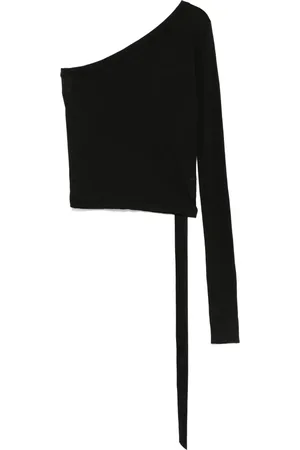 Rick Owens Koszulki, Kobieta, Czarny, XS, Bawełna, Top z długim rękawem i detalami w postaci pasków
