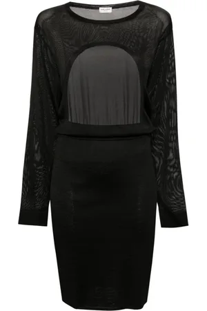 Saint Laurent Sukienki, Kobieta, Czarny, M, Dzianinowa sukienka z odkrytymi plecami