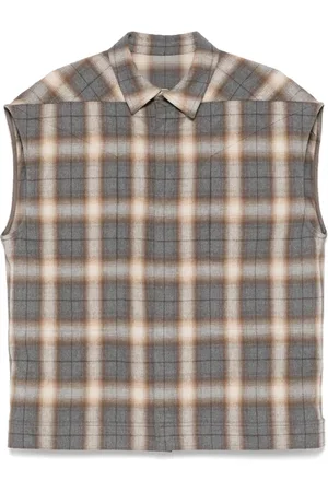 Rick Owens Koszule, Mężczyzna, Szary, S, Bawełna, Koszula bez Rękawów w Kratę Flanelową