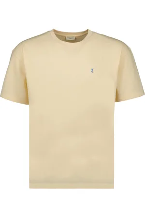 Saint Laurent Koszulki, Mężczyzna, Beżowy, S, Bawełna, Bawełniany T-shirt z Krótkim Rękawem i Okrągłym Dekoltem