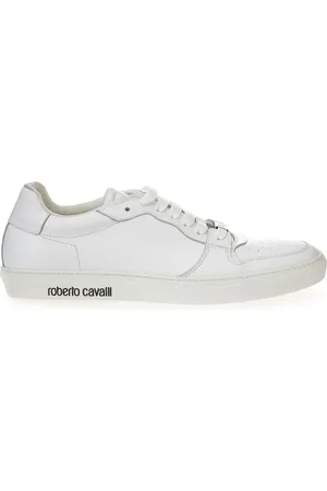 Roberto Cavalli Buty, Kobieta, Biały, 36 EU, Skóra, Białe skórzane sneakersy low-top
