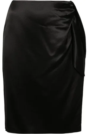 Saint Laurent Spódnice, Kobieta, Czarny, M, Satynowa spódnica z węzłem