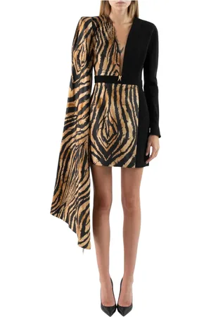 Roberto Cavalli Sukienki, Kobieta, Beżowy, S, Jedwabna Mini Sukienka