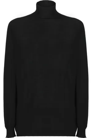 Rick Owens Swetry, Mężczyzna, Czarny, L, Wełna, Czarny sweter z golfem z wełny