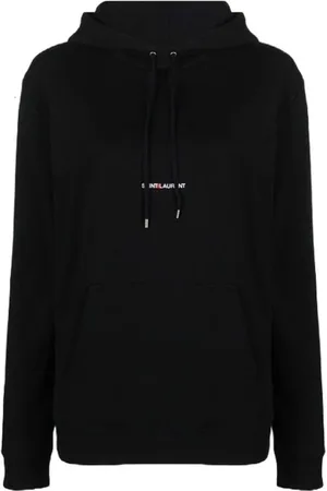 Saint Laurent Bluzy, Kobieta, Czarny, S, Bawełna, Bluza z kapturem z logo i sznurkiem
