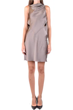 Rick Owens Sukienki, Kobieta, Beżowy, S, Bawełna, Casual Szara Sukienka Mini Trapez