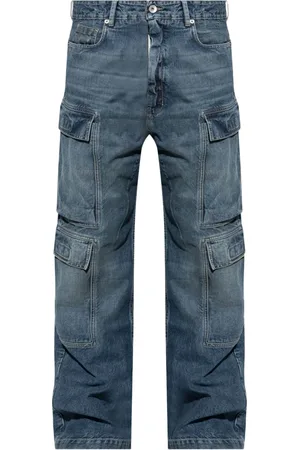Rick Owens Jeansy, Mężczyzna, Niebieski, W31, Bawełna, Niebieskie jeansy cargo z podwójnymi kieszeniami
