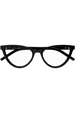 Saint Laurent Akcesoria, unisex, Czarny, ONE SIZE, Len, Okulary korekcyjne w stylu kociego oka z octanu z monogramem na suwaku