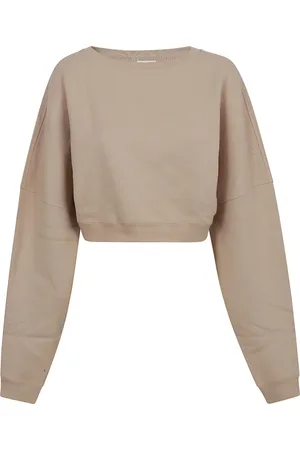 Saint Laurent Bluzy, Kobieta, Beżowy, L, Bawełna, Krótka bluza dresowa