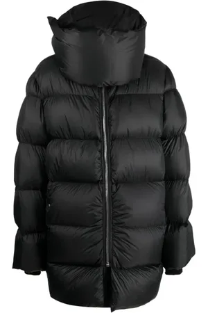 Rick Owens Kurtki, Mężczyzna, Czarny, S, Kurtka Puchowa z Wysokim Kołnierzem
