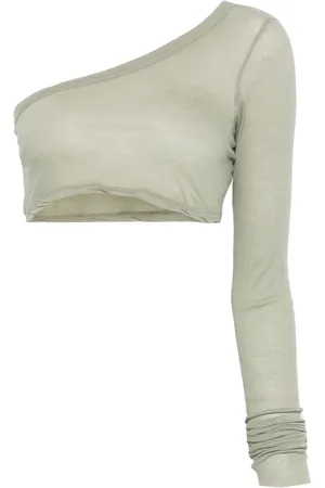 Rick Owens Koszulki, Kobieta, Zielony, XS, Bawełna, Zielony bawełniany top na jedno ramię